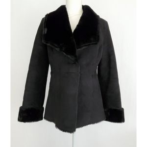 WHBM Black Faux Fur/ Faux Suede Jacket M EUC